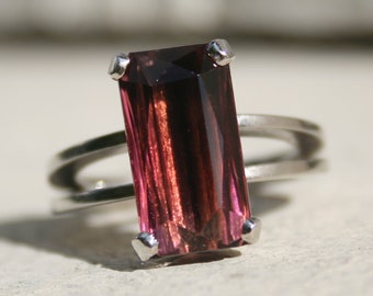 Bague tourmaline rose or blanc 18 carats