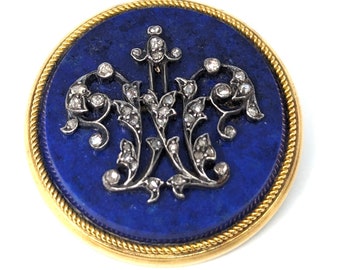 Broche ancienne en or 18 carats lapis lazuli et diamants