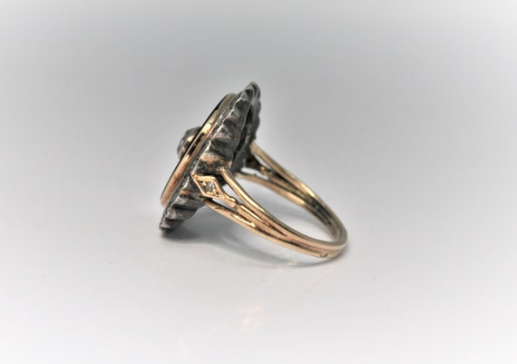 Antique ring in 18 carat gold, silver, onyx and d… - image 3