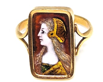 Bague ancienne or 18 carats émail de Limoges