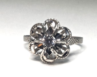 Bague fleur vintage - Bague vintage or blanc 18 carats