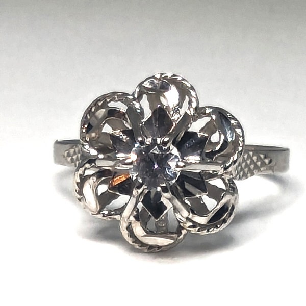 Bague fleur vintage - Bague vintage or blanc 18 carats