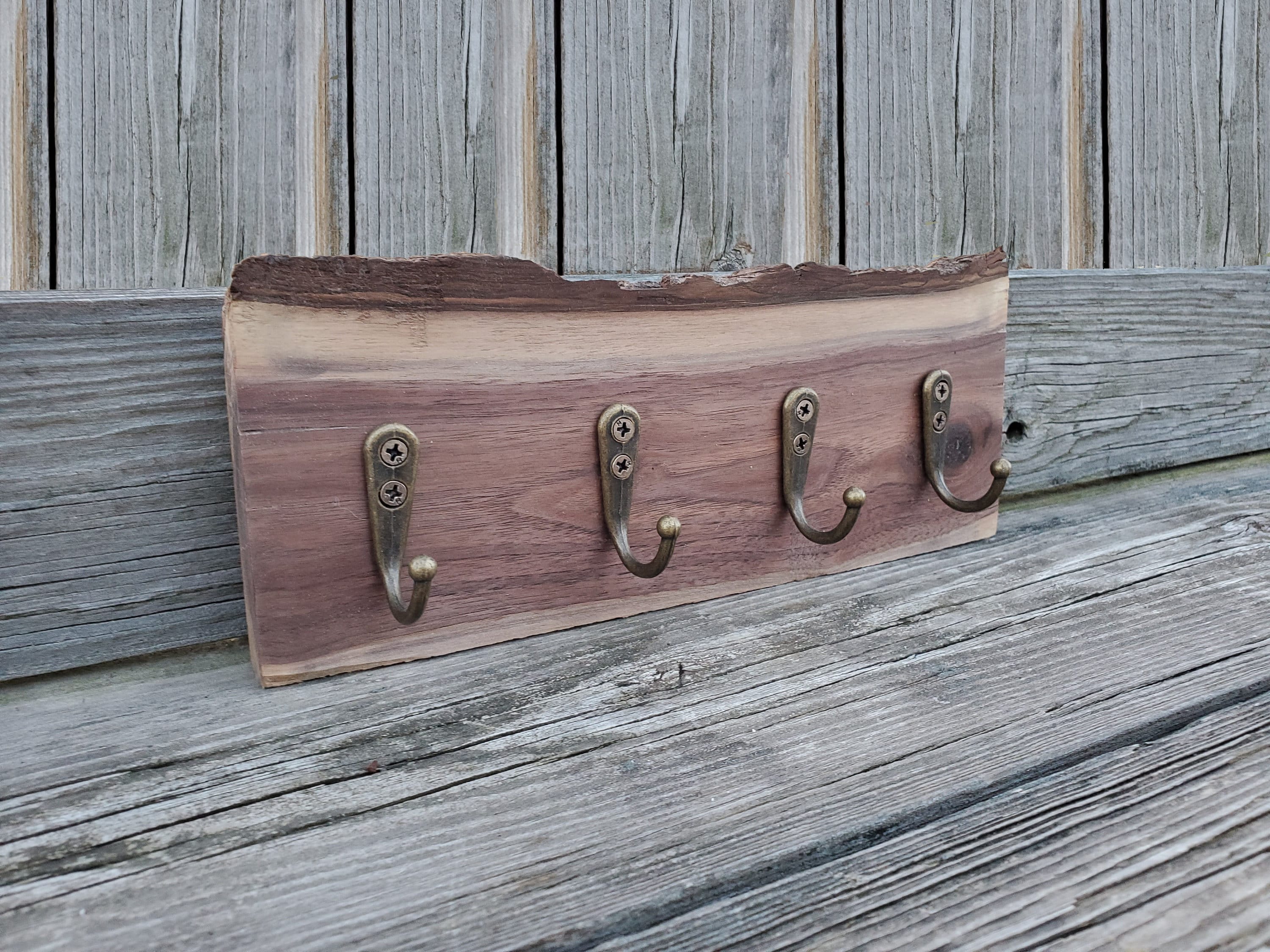 REAL Walnut Live Edge Wood! Key Hanger for Wall Key Holder Leash Holder