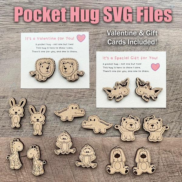 Pocket Hug SVG, Pocket Hug Animals Digital File, Pocket Pal Svg, Pocket Hug Valentine svg, Pocket Animal SVG File, Glowforge Svg File