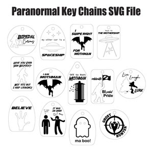 Paranormal SVG Files, Key Chain svg, Alien svg file, Bigfoot Svg, Ghost svg, Ghost Hunter laser file, Glowforge laser file, Mothman Svg file