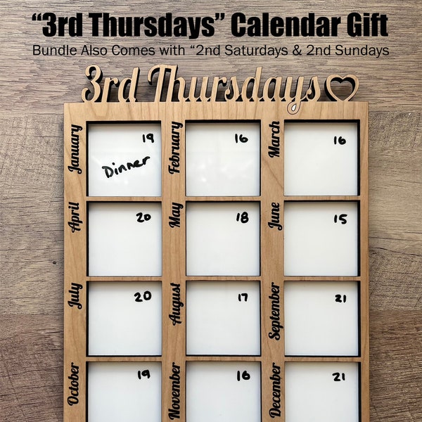 3rd Thursdays Calendar Gift, Reusable Calendar SVG, Gift of Time Digital File, Time with Us Calendar File, Glowforge SVG File, Calendar SVG