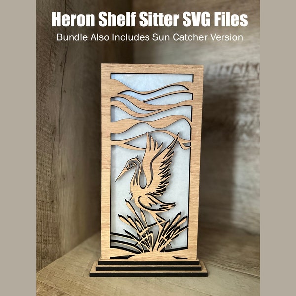 Heron Shelf Sitter SVG File, Great Blue Heron Shelf Sitter, Heron Sun Catcher SVG File, Blue Heron Svg File, Glowforge svg files, laser svg