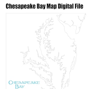 May include: A black and white line art map of the Chesapeake Bay, Maryland. The text "CHESAPEAKE BAY Maryland" is written in blue at the bottom left of the map.