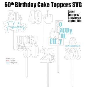 50e verjaardag taart topper svg bestand, verjaardagstaart topper digitaal bestand, glowforge svg bestand, 50e verjaardag svg, 50e verjaardag digitaal bestand