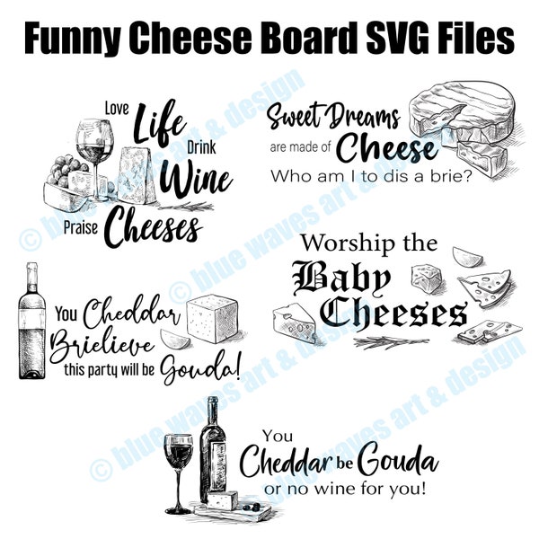 Archivos SVG de tablero de charcutería divertidos, archivos SVG de queso, archivos digitales de grabado de tablero de queso, archivos de grabado de tablero de charcutería, juegos de palabras de queso Svg