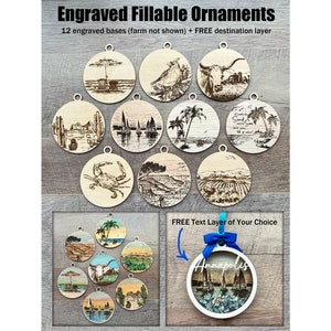 Fillable Engraved Ornaments SVG File, Christmas Ornament Svg, Fillable Ornament Digital File, Glowforge Svg, Laser Engrave Files, Ornament