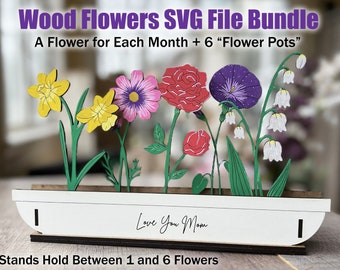 Wood Flowers SVG File, Mothers Day Svg, Mothers Day Digital File, Flower Laser File, Mothers Day Wood Flowers Svg File, Glowforge Svg File