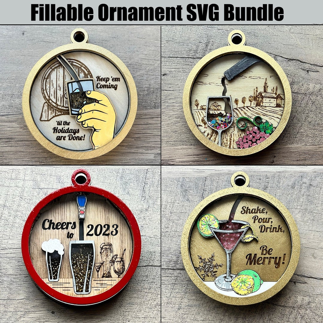 Fillable Christmas Ornament SVG File Bundle, Wine Ornament File ...