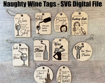 Naughty Wine Tag SVG, Naughty Wine Tags, Glowforge Svg, Laser Engrave Wine Tags, Wine Tags for Laser Engraving, Wine Tag SVG, Svg files, svg