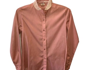 Vintage Ely Glad Rags Womens Size 13/14 Pink Eyelet Collar Button Up Shirt Western