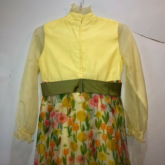 Vintage 70s Bright Floral Chiffon Yellow Tuxedo F… - image 7