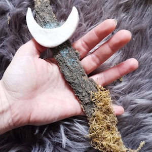Christmas decorations  with Moon and star, made with bark and modeling clay, with
