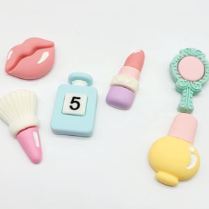 6 piece Set, Makeup Style Cabochons, Flat back, Hairbow Decorations, Jewelry Crafts, add to Fake Bakes, Decoden, Kawaii, Badge Reel Cabochon