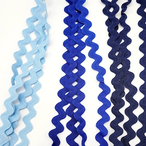 8 MM Ric Rac, Craft Ribbon, Textured Embellishment Ribbon, Craft Projects, Sewing Notions, Fabric Trim, Light Blue, Royal Blue and Dark Blue