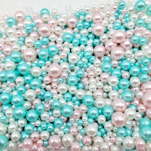 NO Hole Beads, Multi Size Pearl Acrylic Beads, Jewelry, Fake Bake Supplies, Slime Beads, Craft Supplies,  Pink, Blue & White Beads