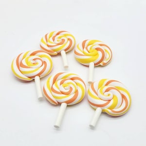 5 piece Lollipops Clay, Cabochons, Fake Food, Halloween,  Decoden, Hairbow Accents, Slime Accessories, Flatback, Candy Corn Colors