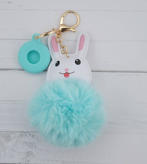 Plush Animal Keychain With AirTag Holder. Puffball Keychain