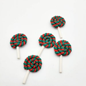 Lollipops Clay Cabochons, Fake Food, Christmas,  Decoden, Hairbow Accents, Slime Accessories, Flatback, Red & Green Striped