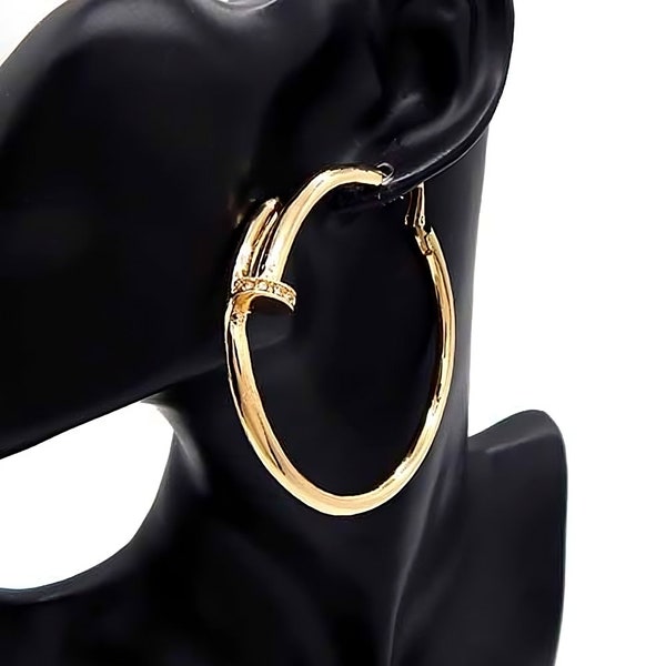 Luxspecialty 65MM Polished Nail Inspired Hoop Earrings