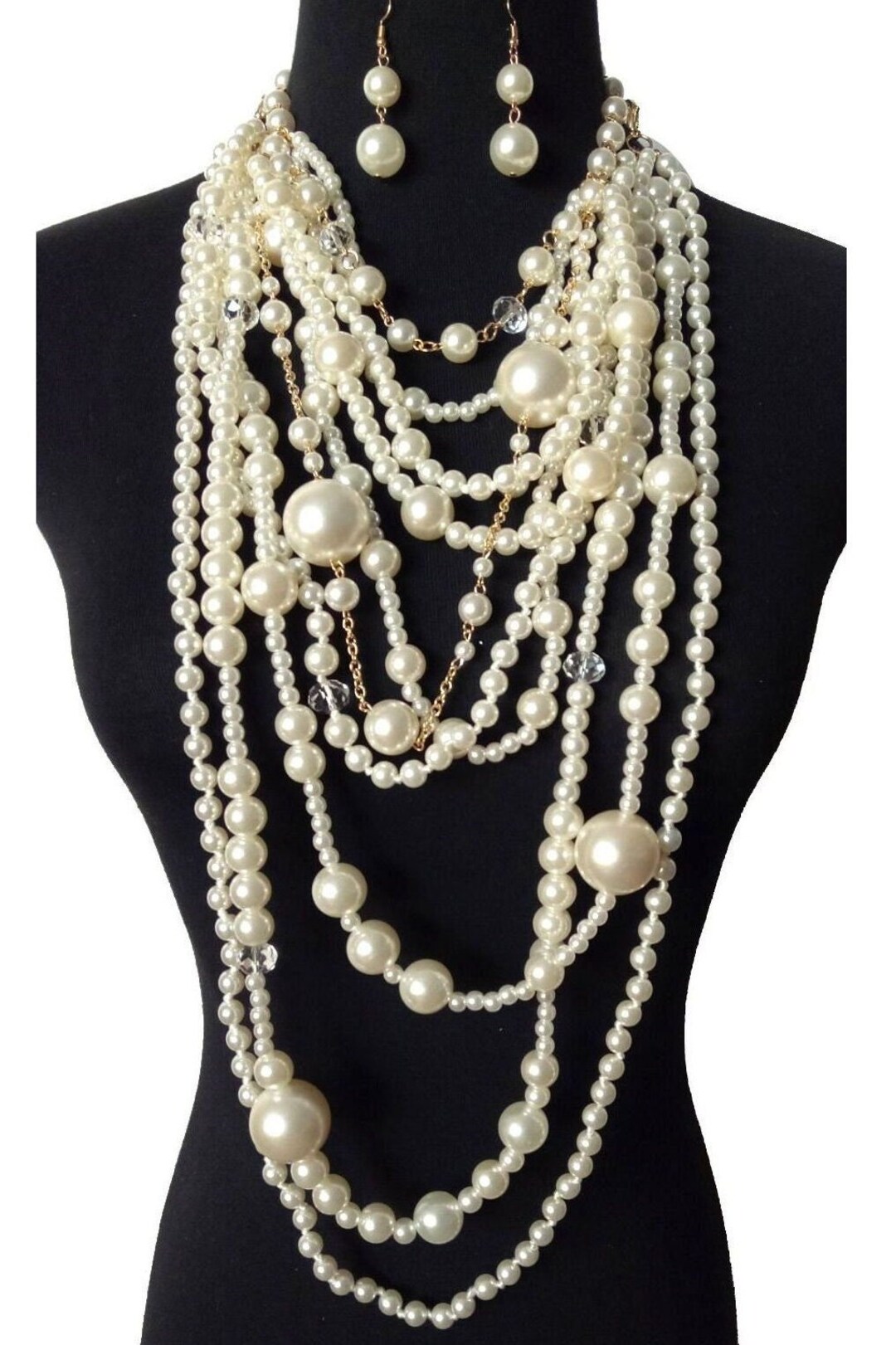 Layered Chunky Beaded Statement Necklace & Earrings Set For Women - Colorful Multi-Layer Jewelry