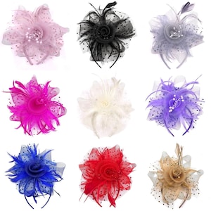clydia Elegant Polka Dot Mesh Flower Feather Fascinator Hat
