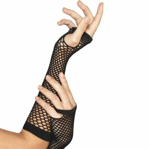 Fishnet Mesh Fingerless Gloves Black Neon Colors for Party Holloween Night