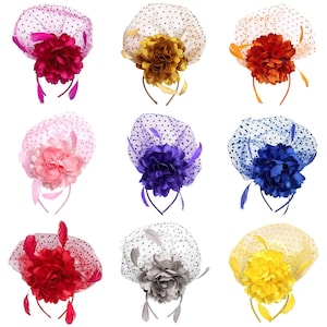 clydia Front Veil Silky Flower Feather Gatsby Fascinator Hat