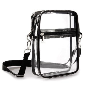Borsa a tracolla Luxspecialty Big Clear in PVC trasparente con finitura nera