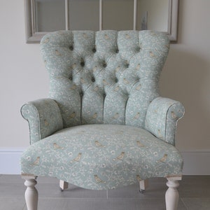 Duck Egg Flowers and Bird Print Armchair Chair seat