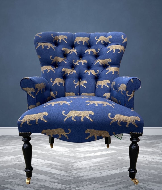 Armchair Chair Seat in Leopard Print Gold and Navy. Other Colours Available. Etsy UK