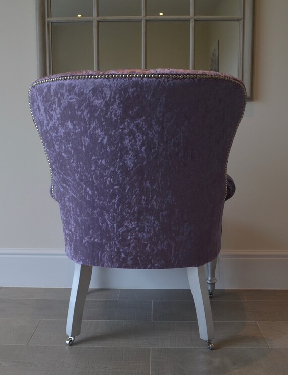 Purple Crushed Velvet Armchair Chair Bedroom Chair Handmade In Uk