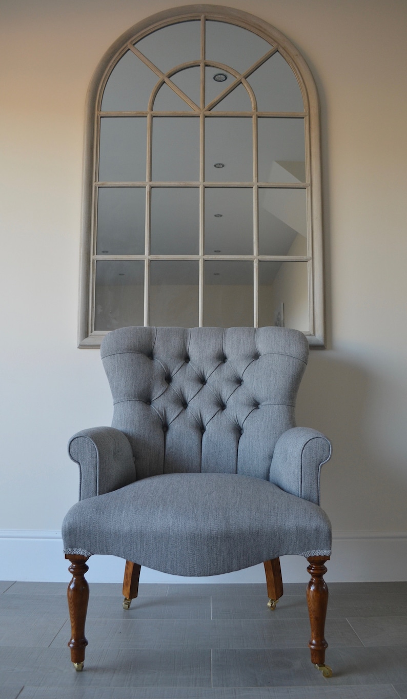 Grey Herringbone Armchair Chair/Bedroom Chair. Handmade in UK Etsy