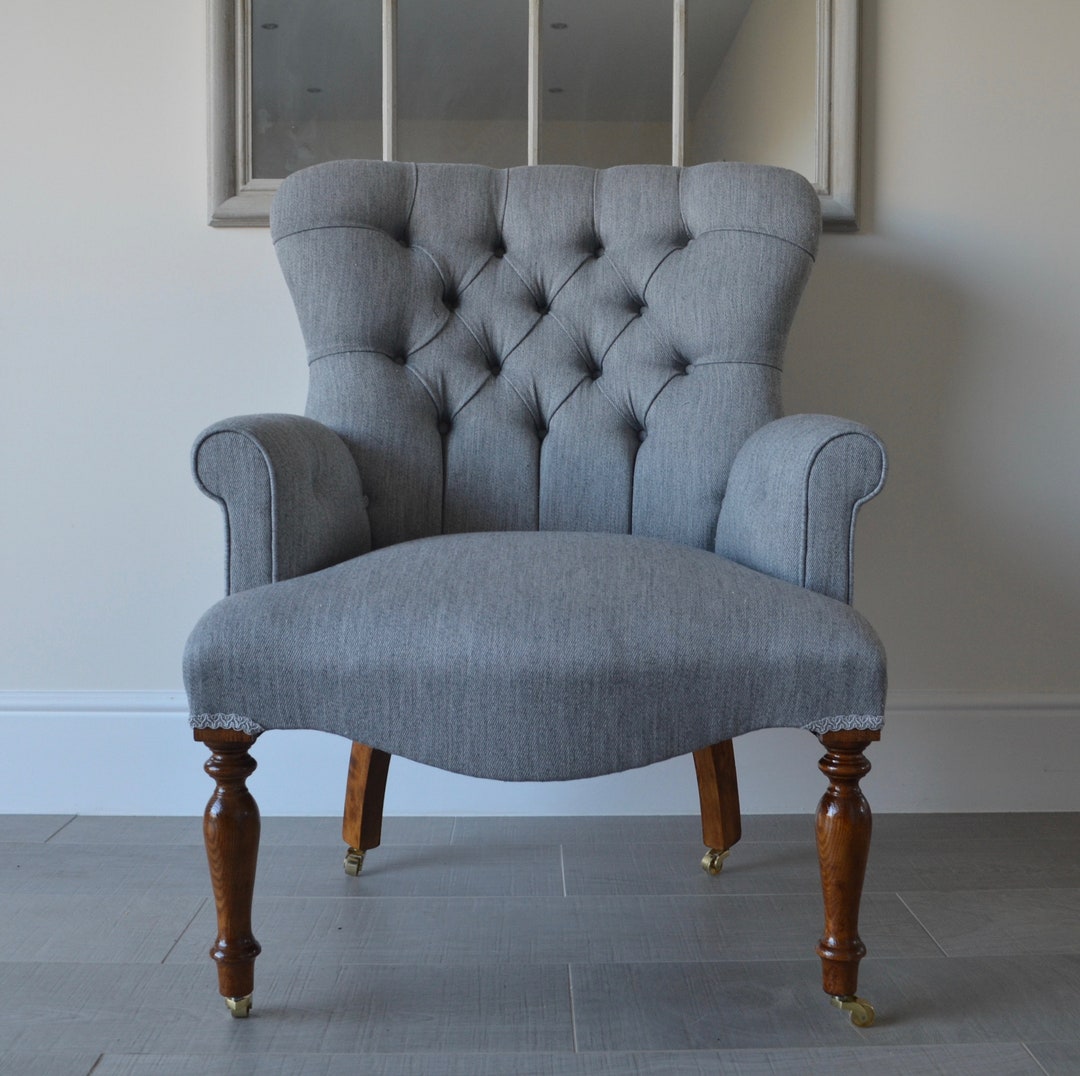 Plain Grey Herringbone Armchair Chair Seat. Handmade in UK Etsy UK