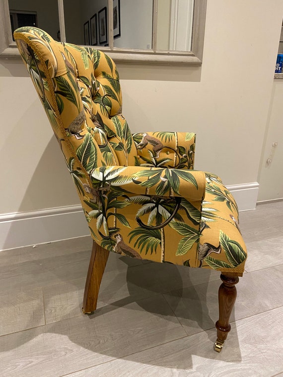Armchair Chair Seat Covered in Monkey Animal Tropical Leaves