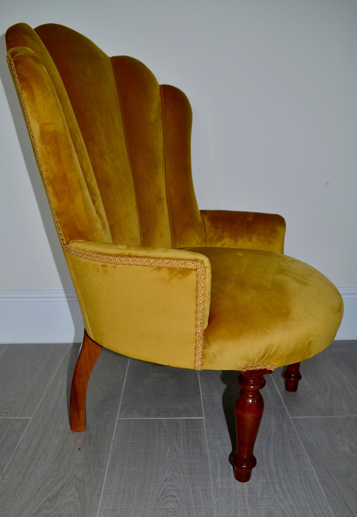 Art Deco Style Fan/shell Chair in Antique Gold/mustard Velvet. Etsy UK
