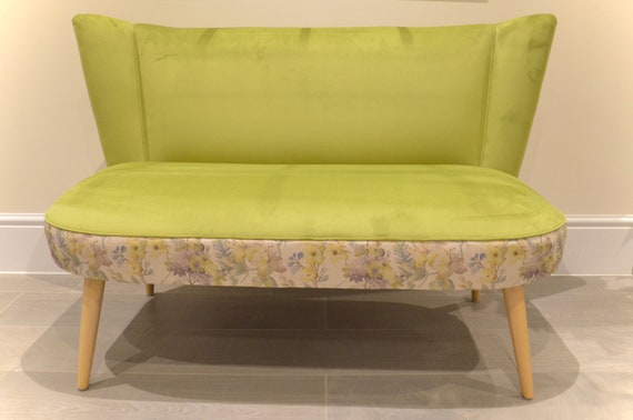 Two Seater Cocktail Sofa Chair Seat Lime Green Velvet Floral