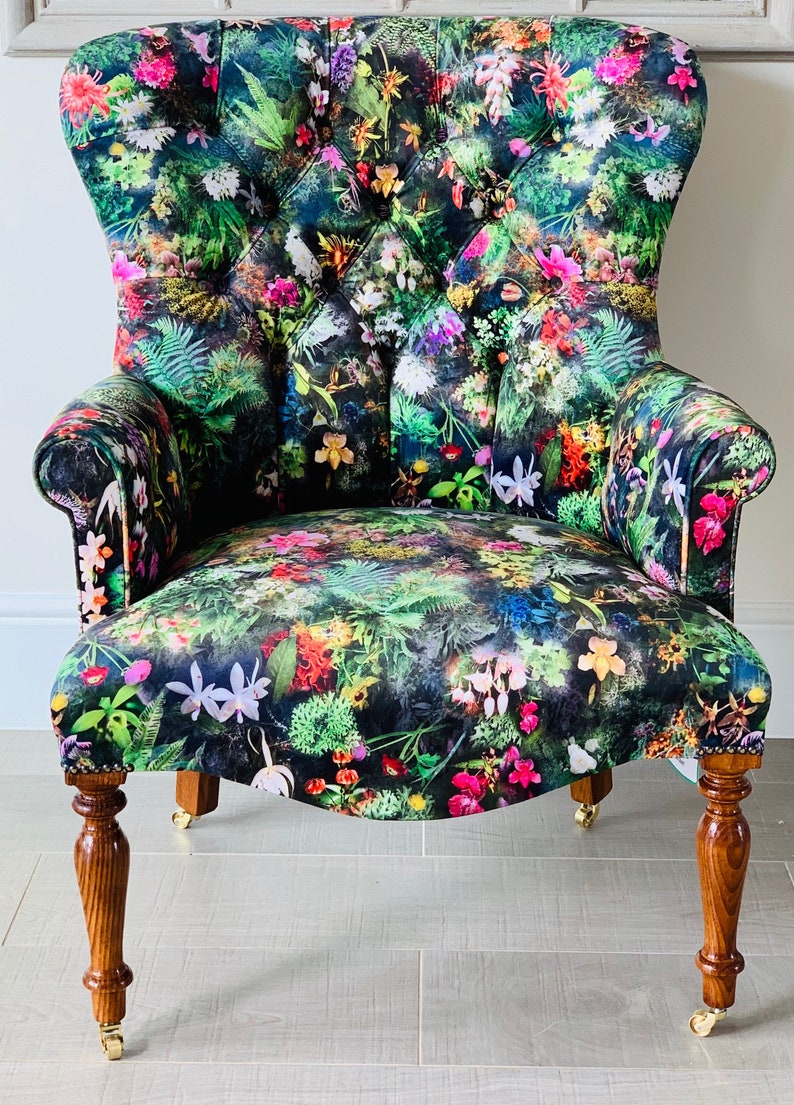 Digital Printed Bright Floral/tropical Flowers Armchair/Chair Etsy
