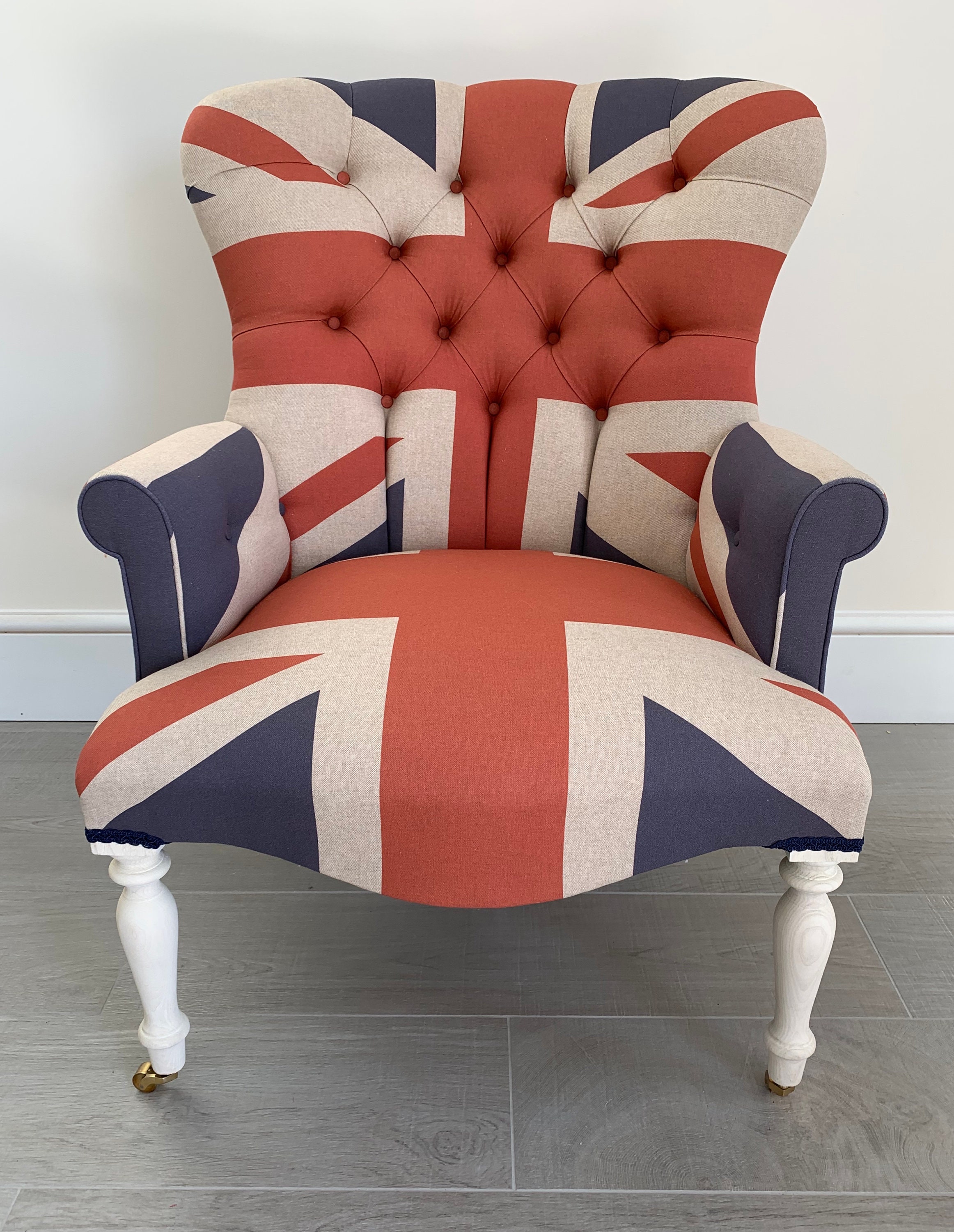 Large Armchair In Vintage Style Union Jack Flag Print Etsy