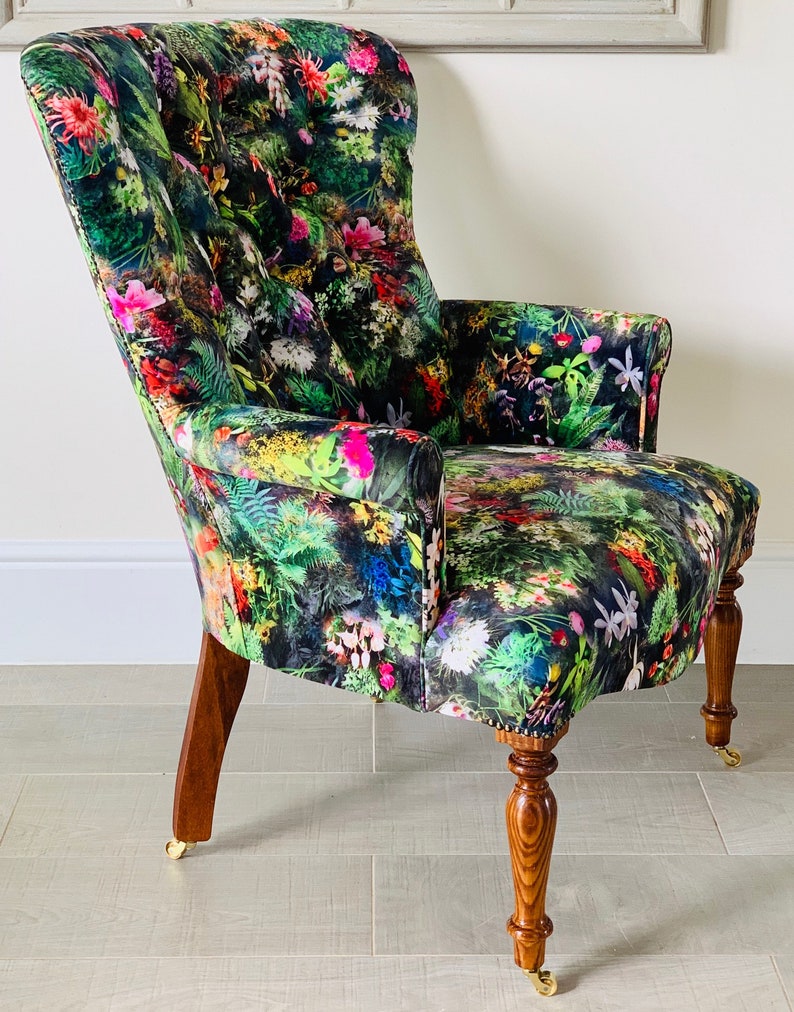Digital Printed Bright Floral/tropical Flowers Armchair/Chair Etsy