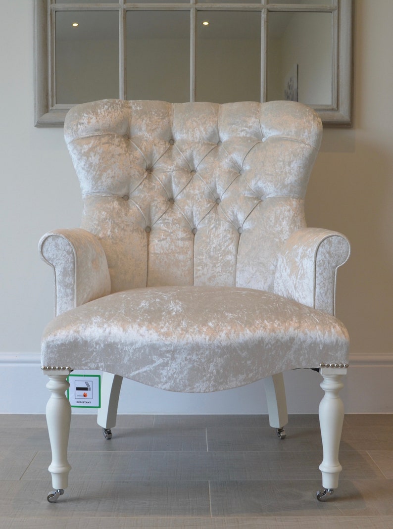 Crush Cream Velvet Armchair Chair Bedroom Chair Handmade In Etsy
