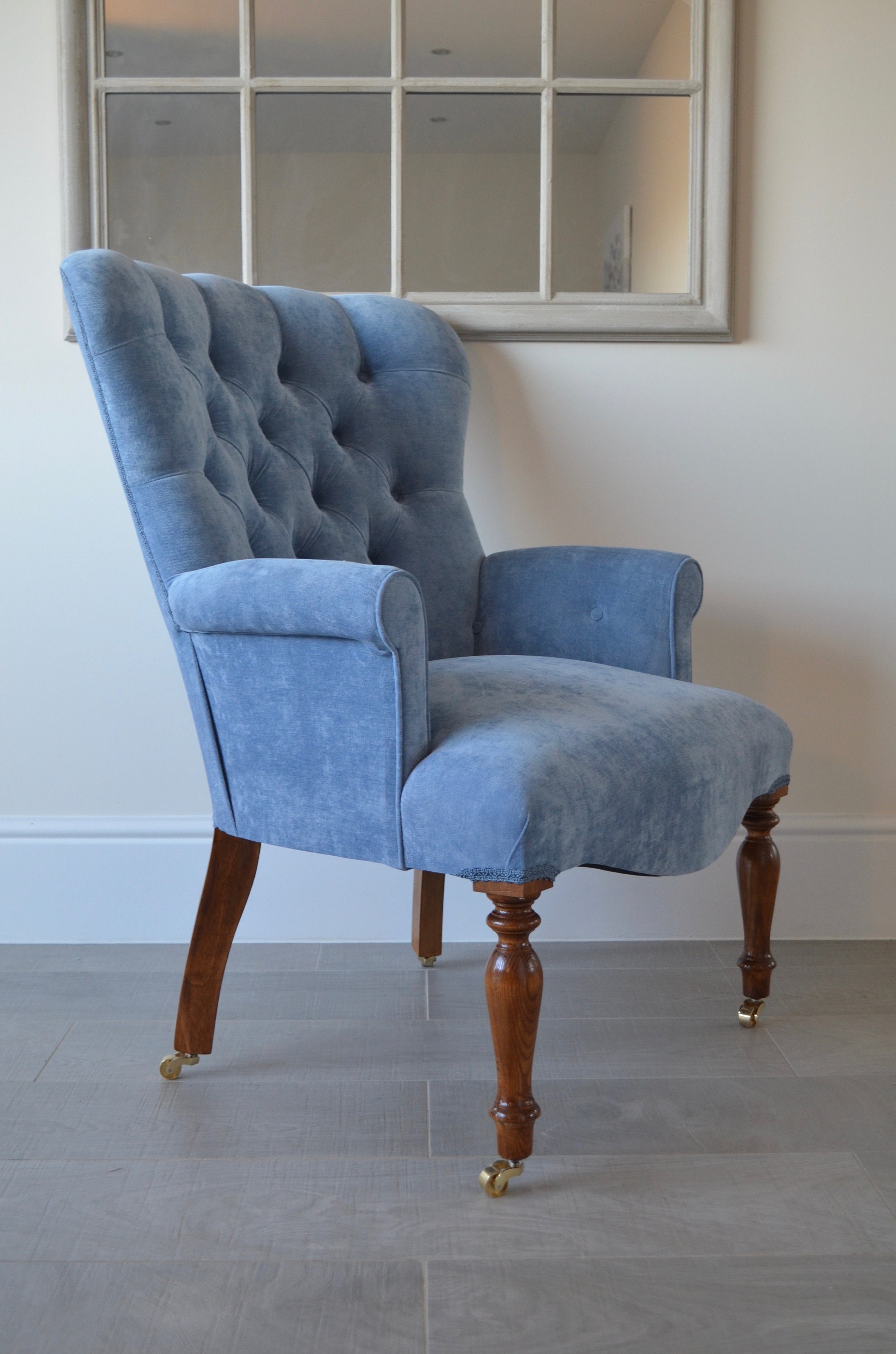 Armchair Blue Velvet Chair/Bedroom Chair. Handmade in UK Etsy