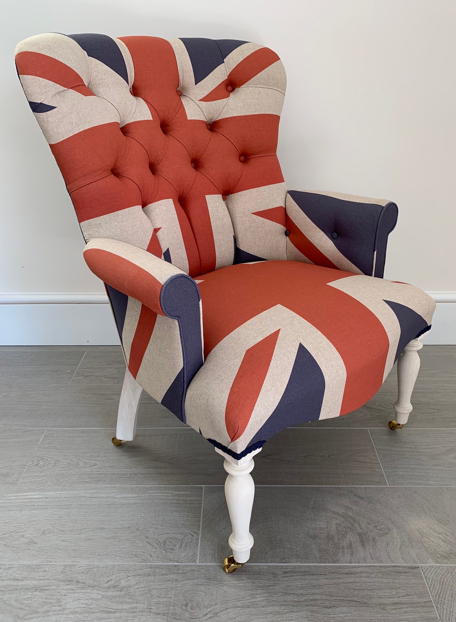 Large Armchair In Vintage Style Union Jack Flag Print Etsy