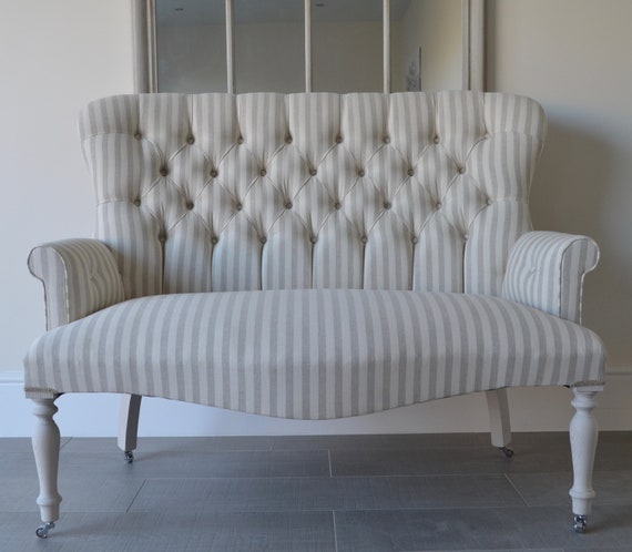 Pequeño sillón de dos plazas Silla de sofá en lino de rayas - Etsy España