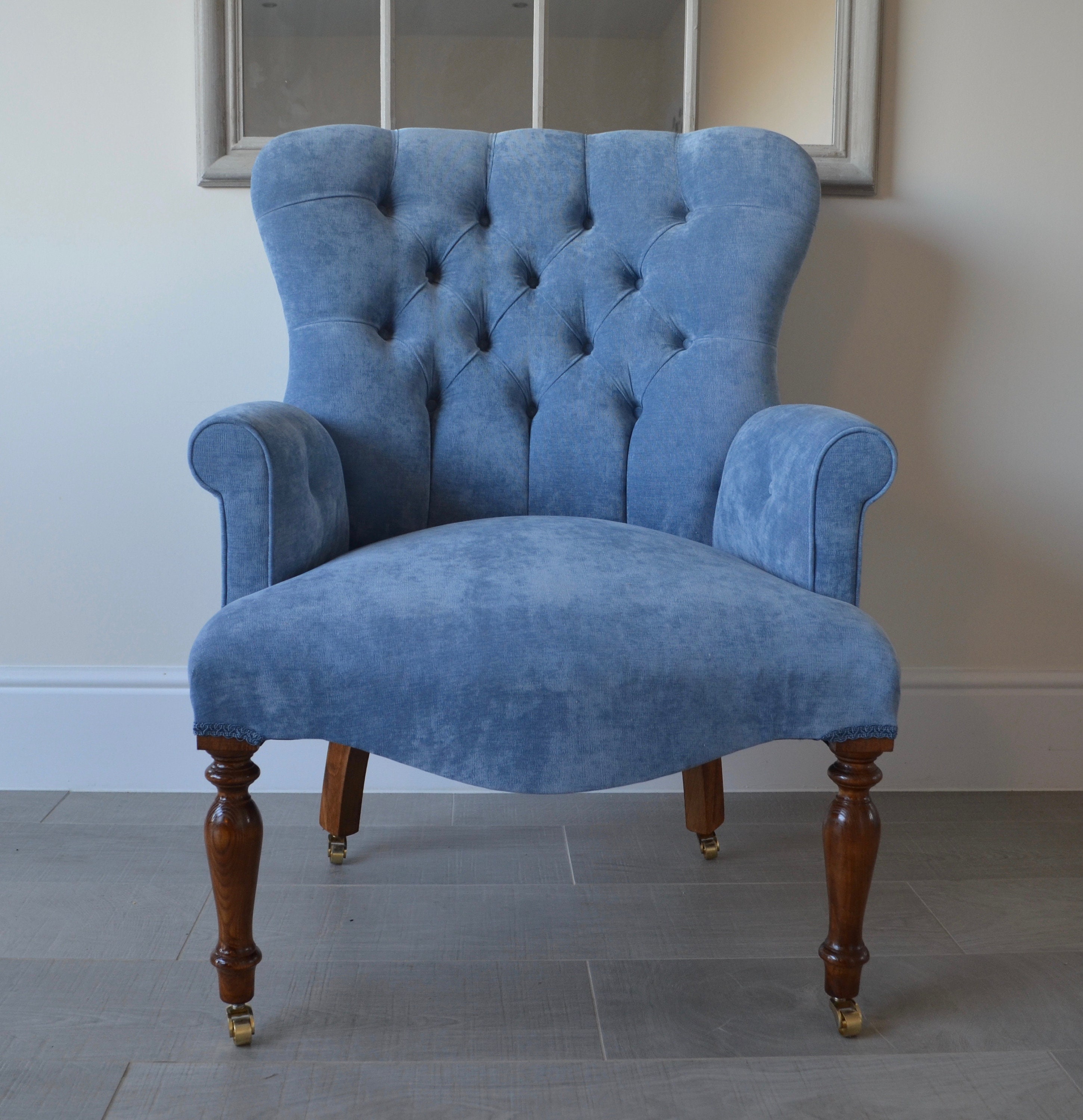 Armchair Blue Velvet Chair/Bedroom Chair. Handmade in UK Etsy
