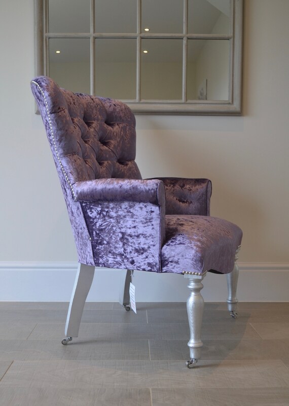 Purple Crushed Velvet Armchair Chair Bedroom Chair Handmade In Uk